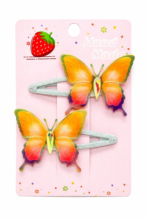 Set of 2 Butterfly Figured Snap Hair Clips for Girls – Colorful Glitter Hair Clips