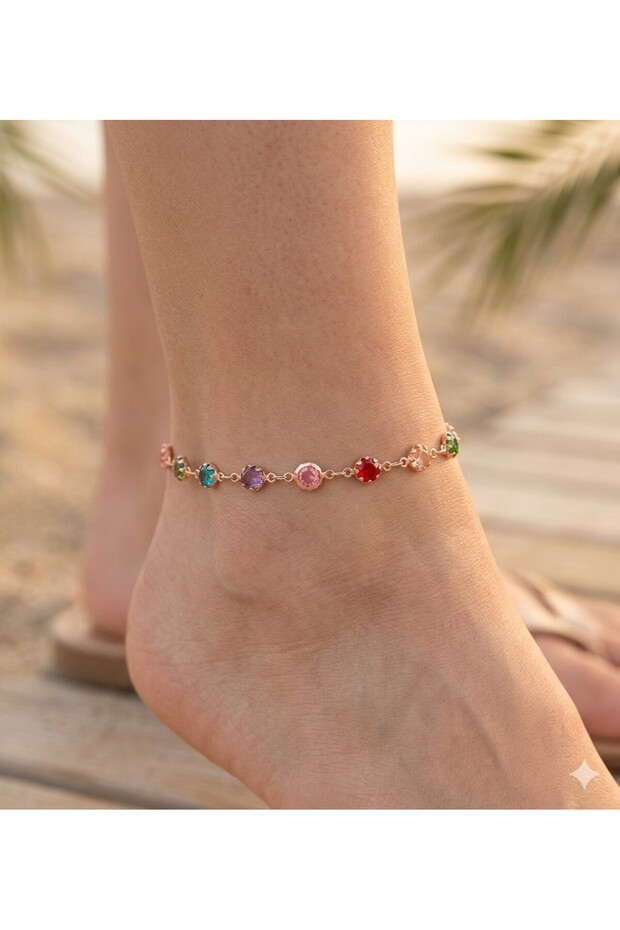 20 Cm+5 cm Women's Anklet with Colorful Stones and Metal Case