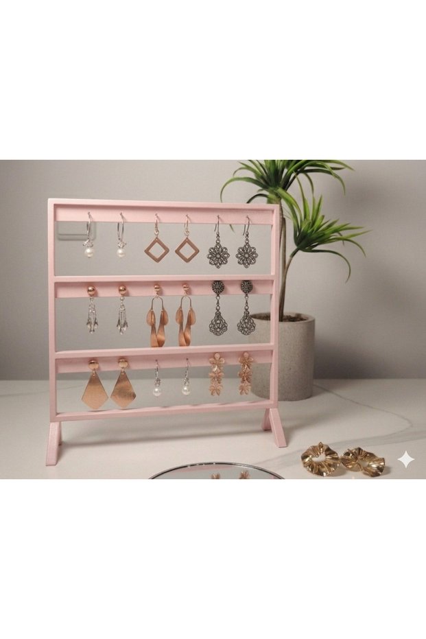 Stylish Modern Earring Stand, Pink Jewelry Organizer, Jewelry Stand, Earring Hanger, 3-Compartment Organizer