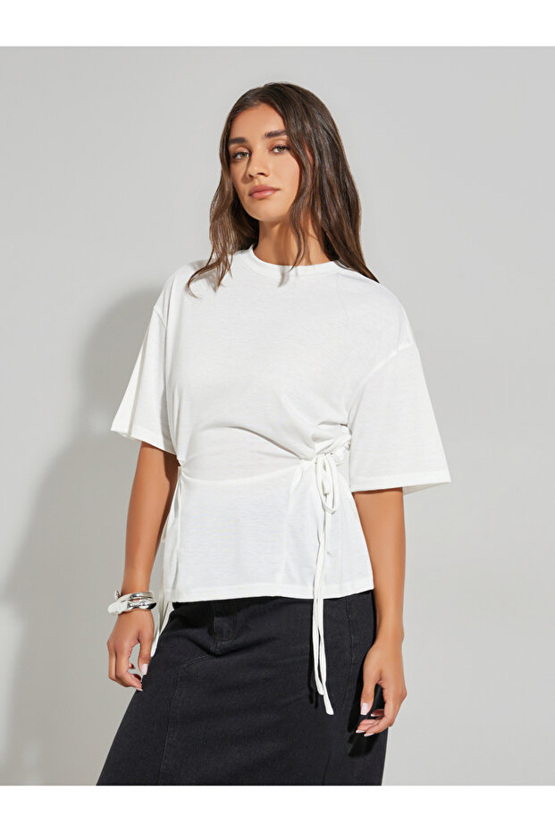 White Tie-Side Detail T-Shirt