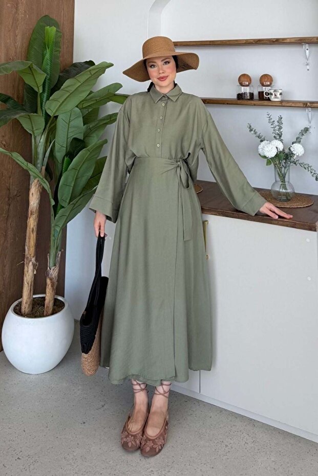 Nihal Linen Skirt Suit Khaki
