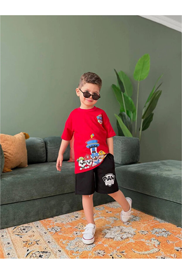 Character Printed Red Boy's Shorts Set - Paw Patrol