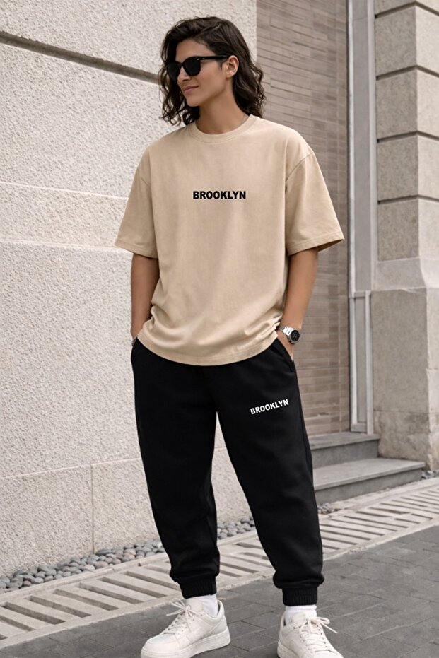 Women / Men Brooklyn Printed Unisex Tracksuit Set Oversize – Comfortable Fit Jogger Bottom T-Shirt Combination
