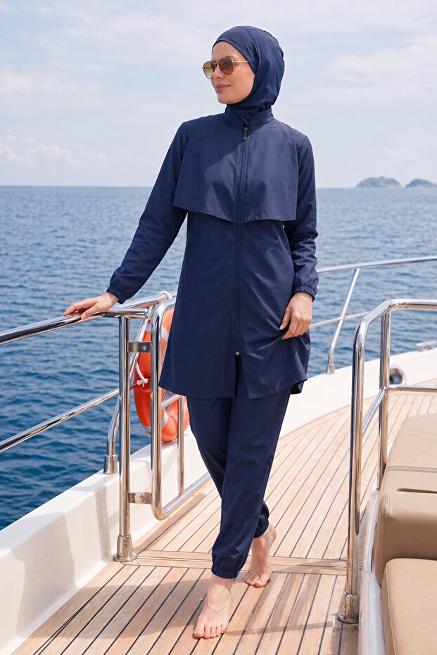 Parachute Fully Covered Hijab Swimsuit 20251 Navy Blue