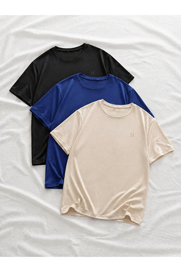 3 Pieces Men's Summer Printed Slim Fit Short Sleeve T-Shirt