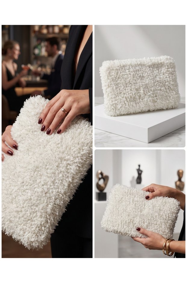 Meyadesign Velvet Hand Knitted Portfolio Bag - Evening Dress & Daily Handbag