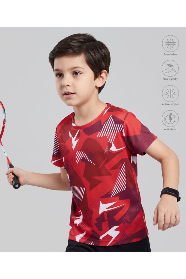 Half Sleeves Abstract Printed T-Shirt - Red