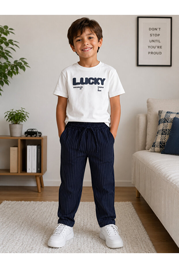 Boy's Linen Striped Pants Suit