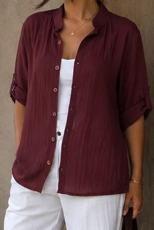 Women's Hakim Collar Cotton Muslin Shirt My3535