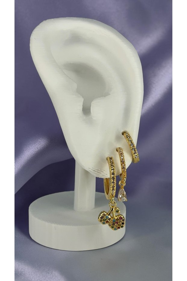 Cherry Detailed Triple Earring Set