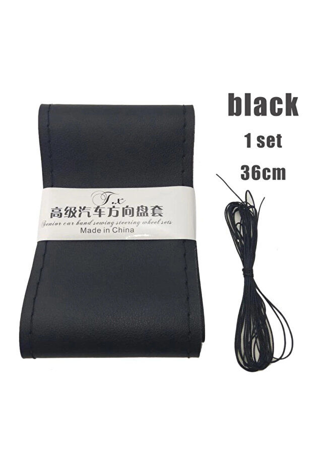 36cm black 1set 36cm/40CM Soft Steering Wheel Cover Universal Leather Braid Handle Cover With Needle