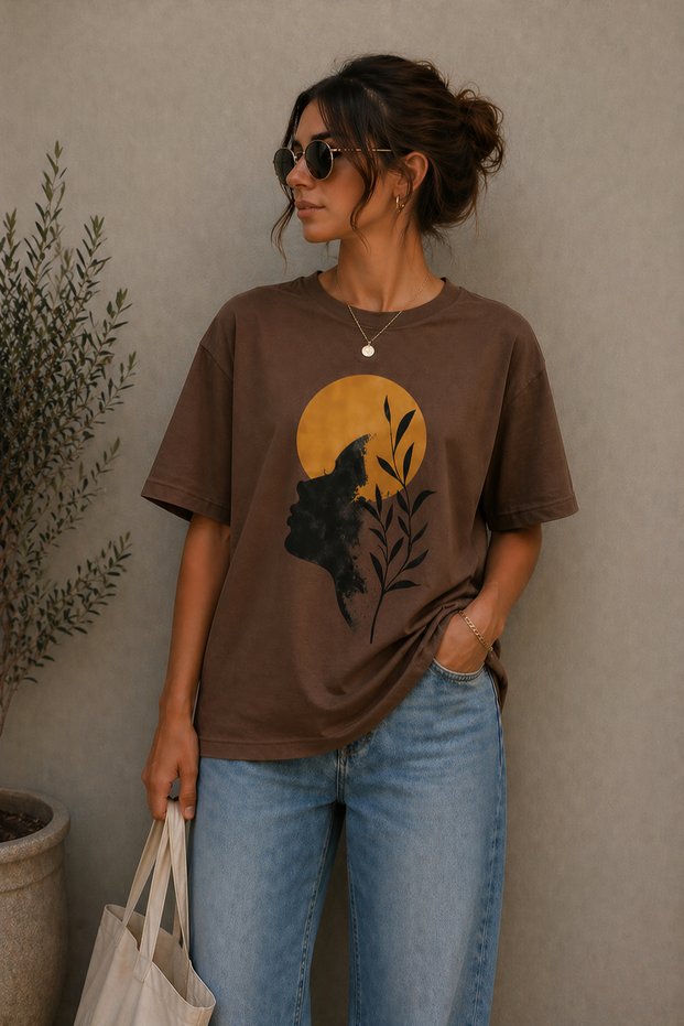 Abstract Female Silhouette Printed Unisex Oversize T-Shirt – Cotton Crew Neck Casual T-Shirt
