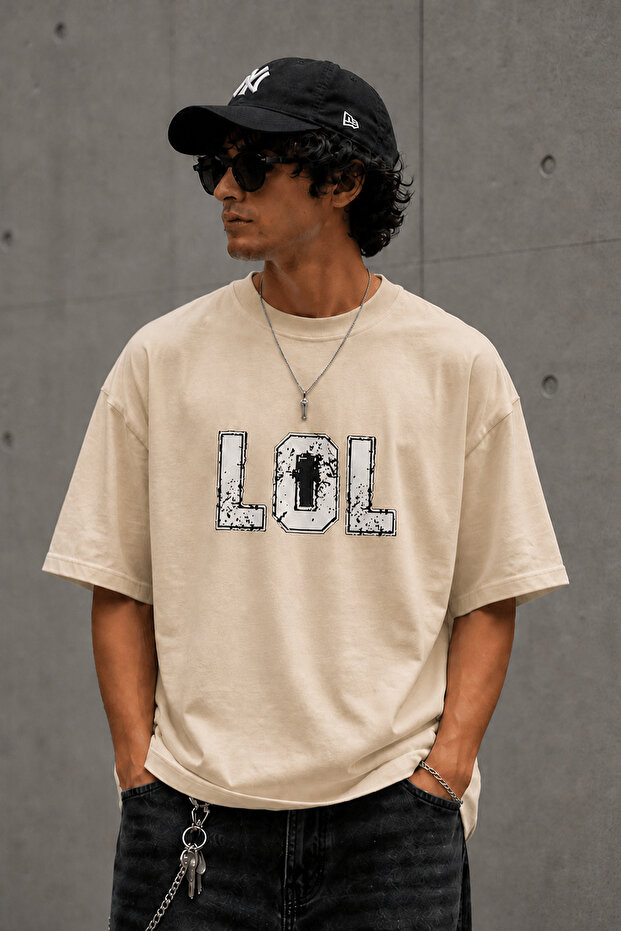 Lol Text Printed Unisex Oversize T-Shirt – Cotton Crew Neck Casual T-Shirt