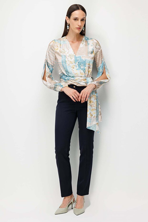 Beli Scarf Patterned Crop Blouse - 4