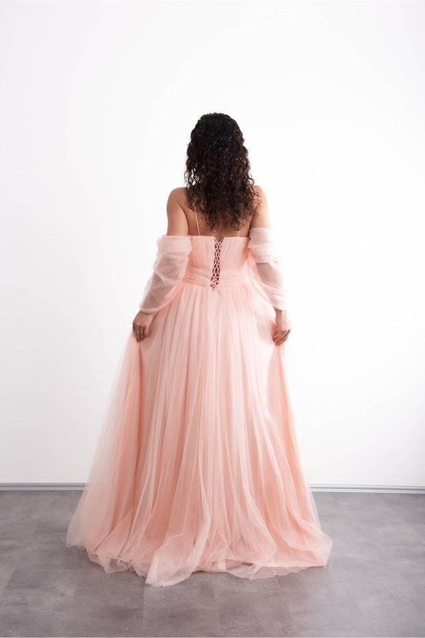 Spaghetti Straps, Romantic, Front Slit, Tulle, Princess Model Stylish Evening Dress
