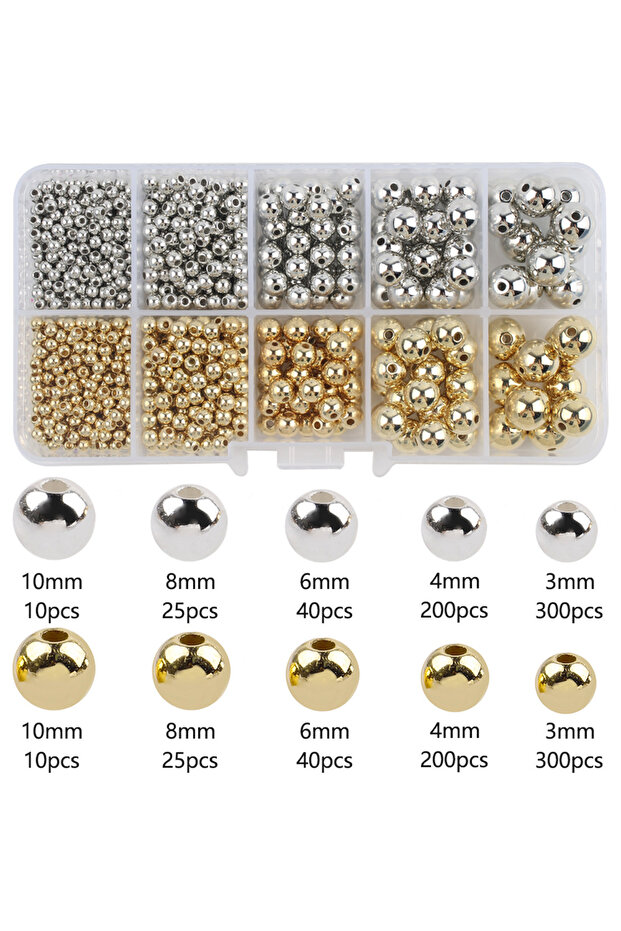 silver 950PCS 3/4/6/8/10MM CCB Gold Silver Color Spacer Round Loose Beads DIY Set Box For Bracelet N