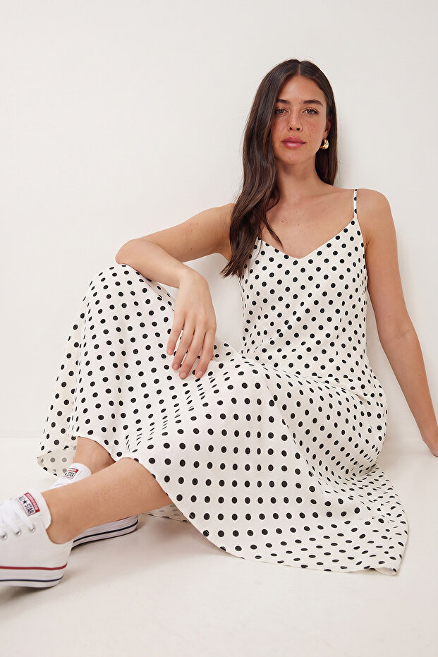 Polka Dot Strappy Long Summer Dress Lgx0011 White