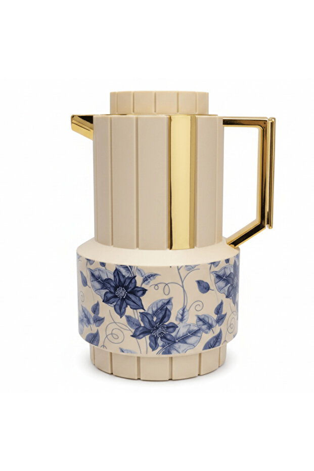 Parati 1 L Vacuum Flask – Beige | Gold & Blue Floral