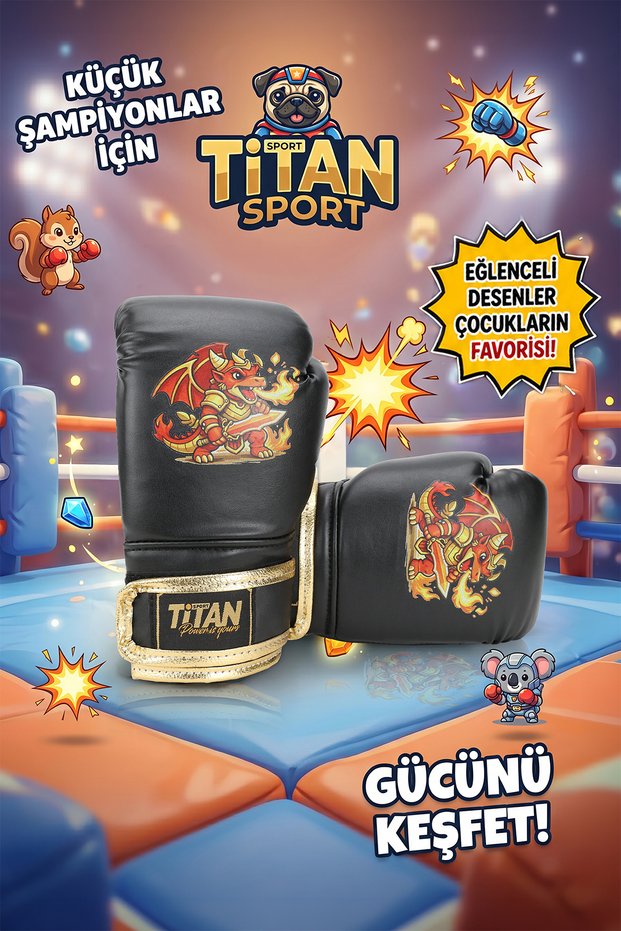 Children's Boxing Gloves Black Fire Dragon