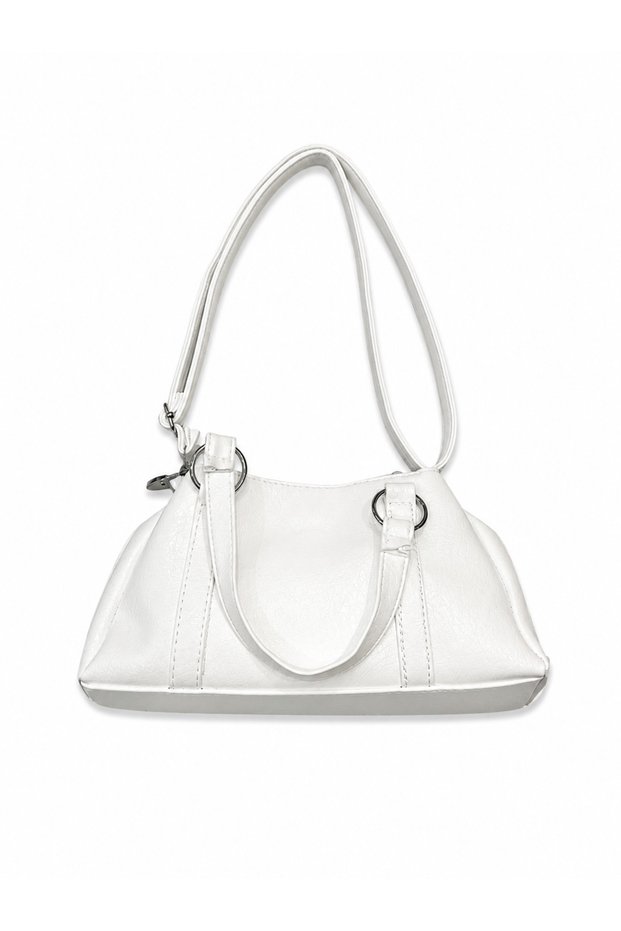 Soft Faux Leather Women's Hand and Shoulder Bag with Cross Shoulder Strap and Ring Detail