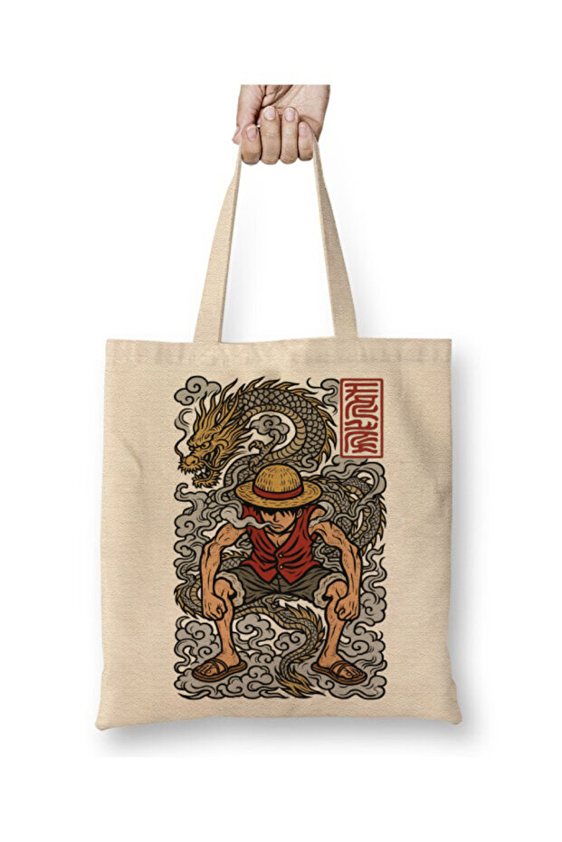 Luffy One Piece White Cloth Bag Long Handle Shopping Bag Beach Bag