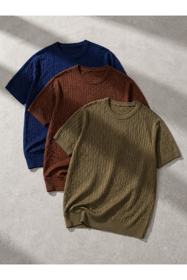 3 Pieces Men's Striped Premium Summer Knitwear T-Shirt