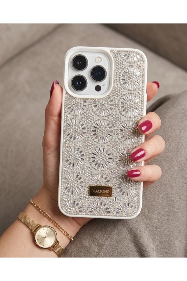 iPhone 16 Compatible Geometric Shiny Stone Studded Full Crystal Stone Luxury Case