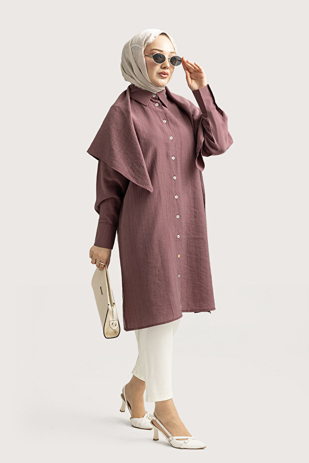 6435 - قبعة فيفا نسائية طويلة مزينة بأزرار وتفاصيل شال مريحة