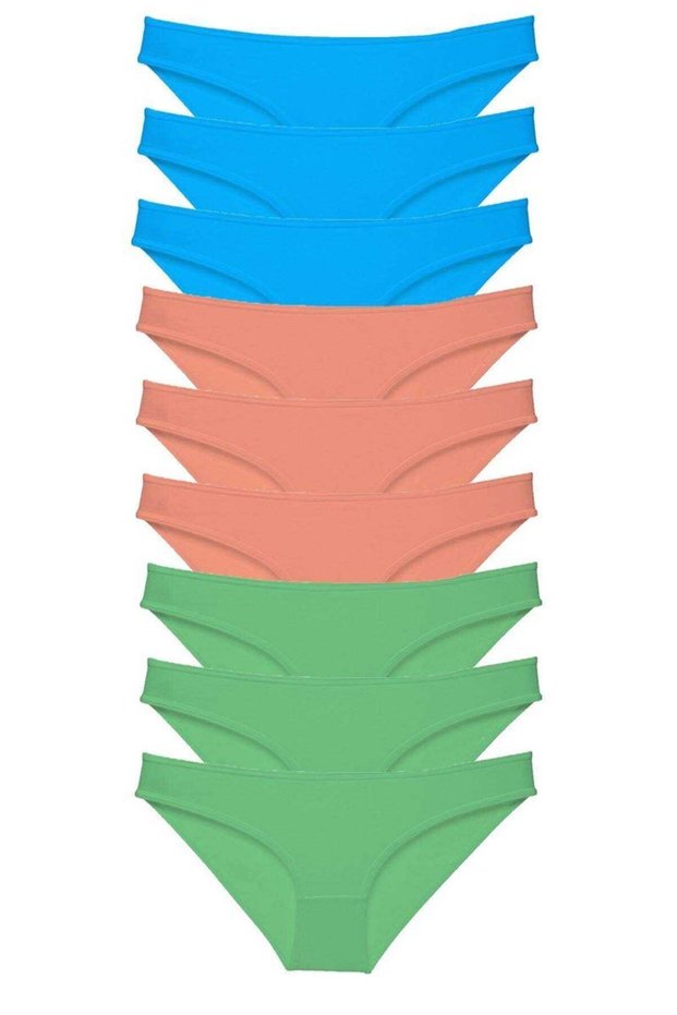 Glb-Stl41414 9 Pieces Super Eco Set Lycra Women's Slip Panties Powder Green Blue