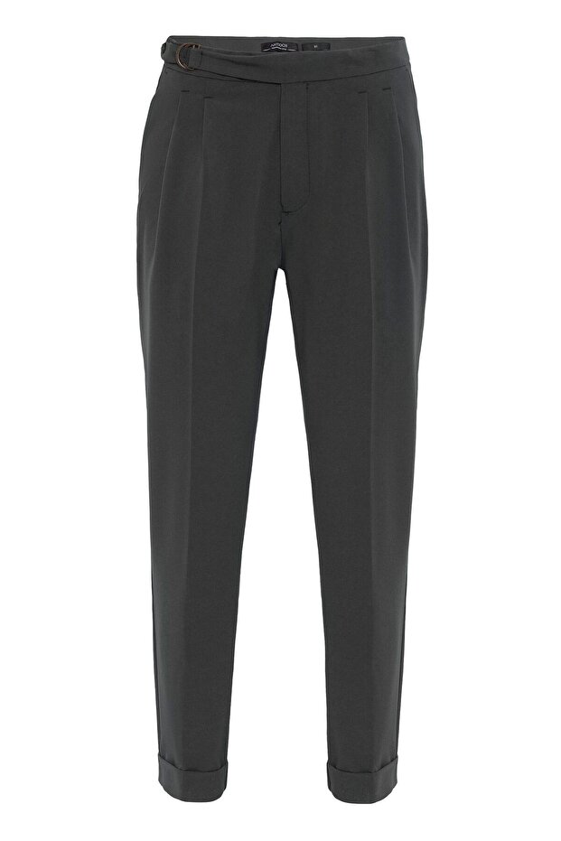 High Waist Buckle Closure Pleated Men's Pants