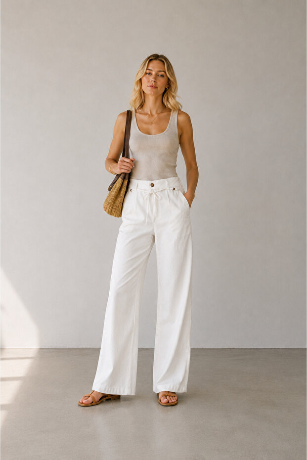 Beli Ornamented Belted Wide Leg Trousers