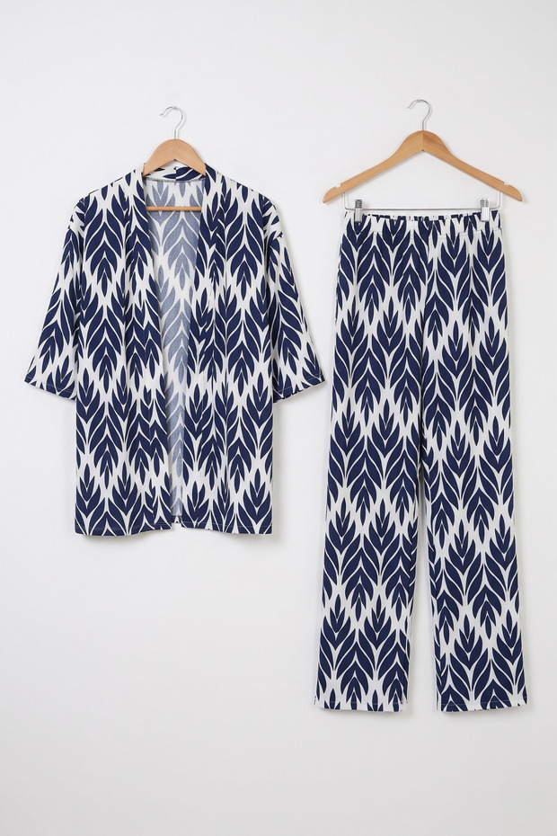 Bürümcük Fabric Trousers Cardigan Double Set Kimono Set