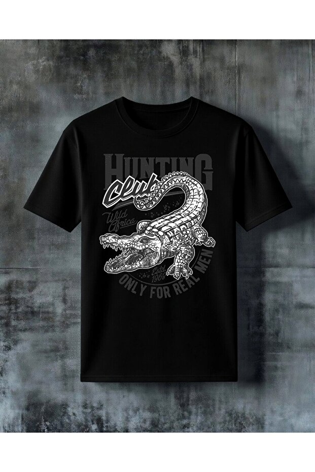 Hunting Club Crocodile Design Printed Oversize T-Shirt