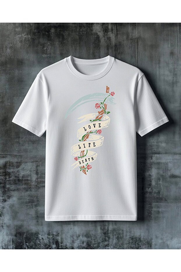 تي شيرت مطبوع عليه love life death gul decor مقاس كبير