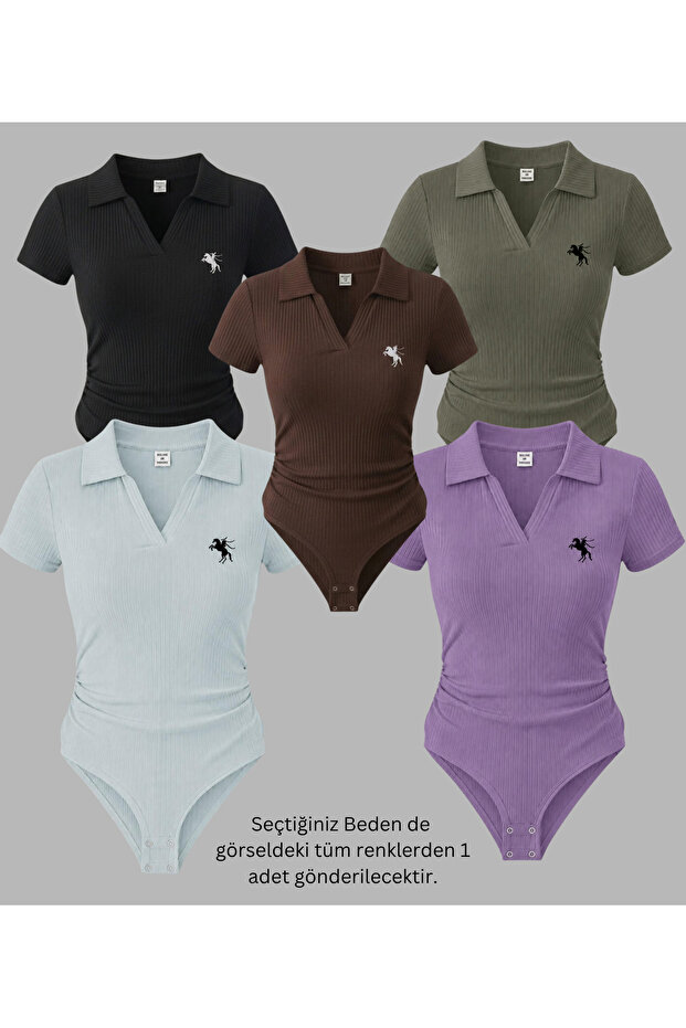5 Li Polo Collar Ribbed Lycra Premium Bodysuit