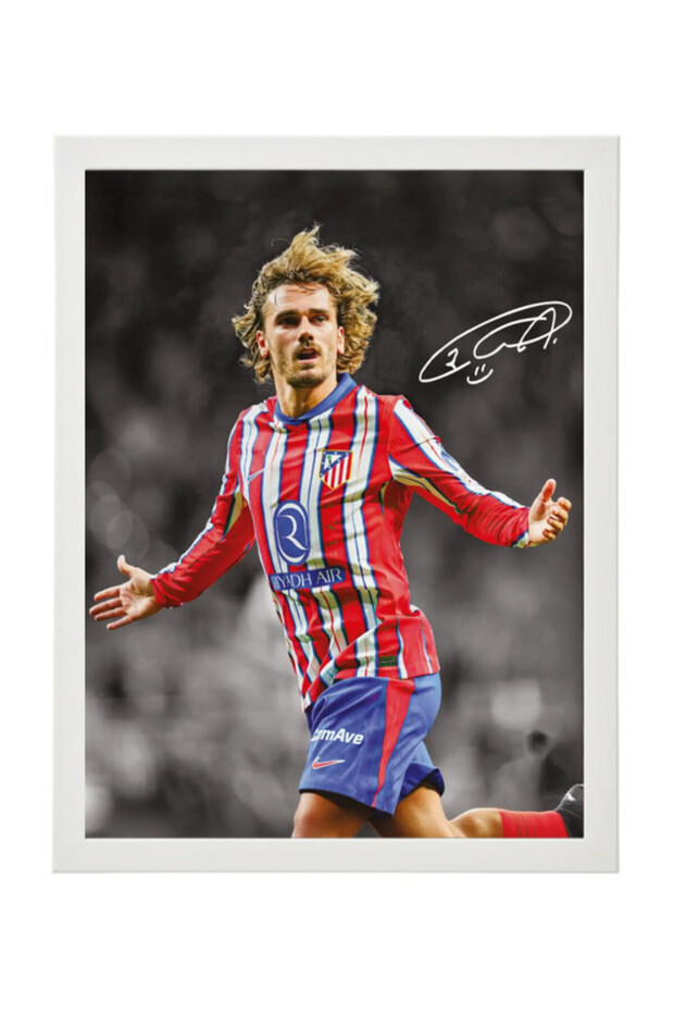 Antoine Griezmann Atletico Madrid Printed Autograph - Framed Poster 30x40cm - Football Memorabilia, Soccer Collectible, Gift for Fans , Man Cave