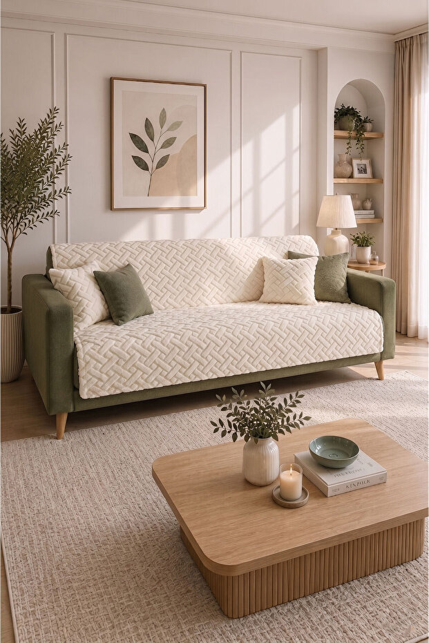 Patterned Sofa Cover Ecru