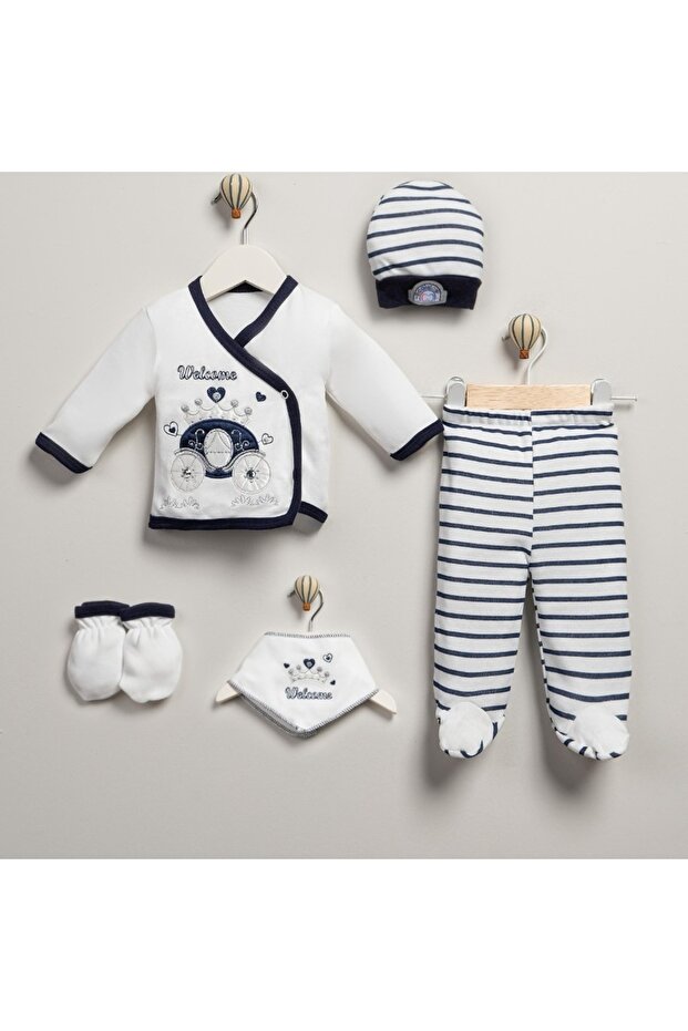 5-Piece Premium Luxury Embroidered Newborn Hospital Release Set - Welcome Royal