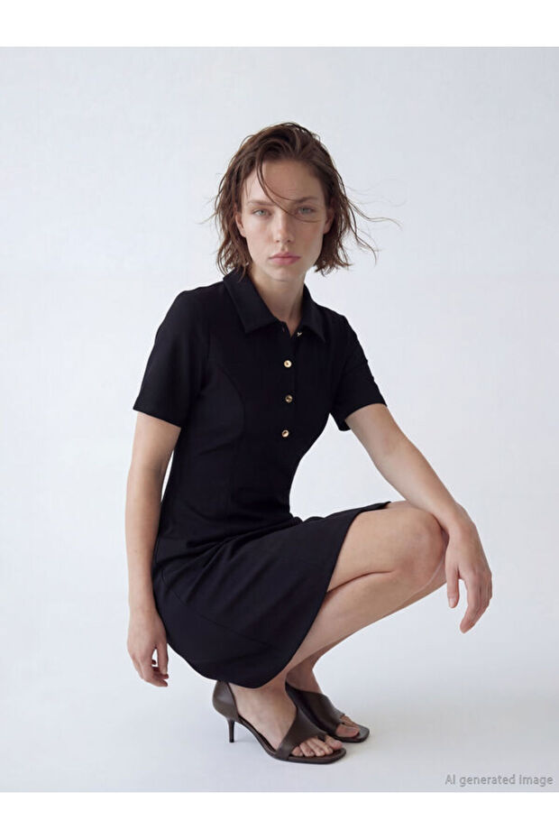 Shirt Collar Waist Fitted Dress