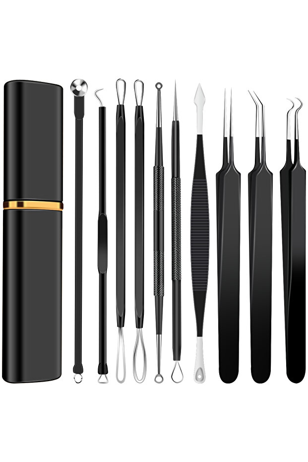 black 10pcs Pimple Popper Tool Kit Stainless Steel Blackhead Remover Tool Comedones Extractor for Fo