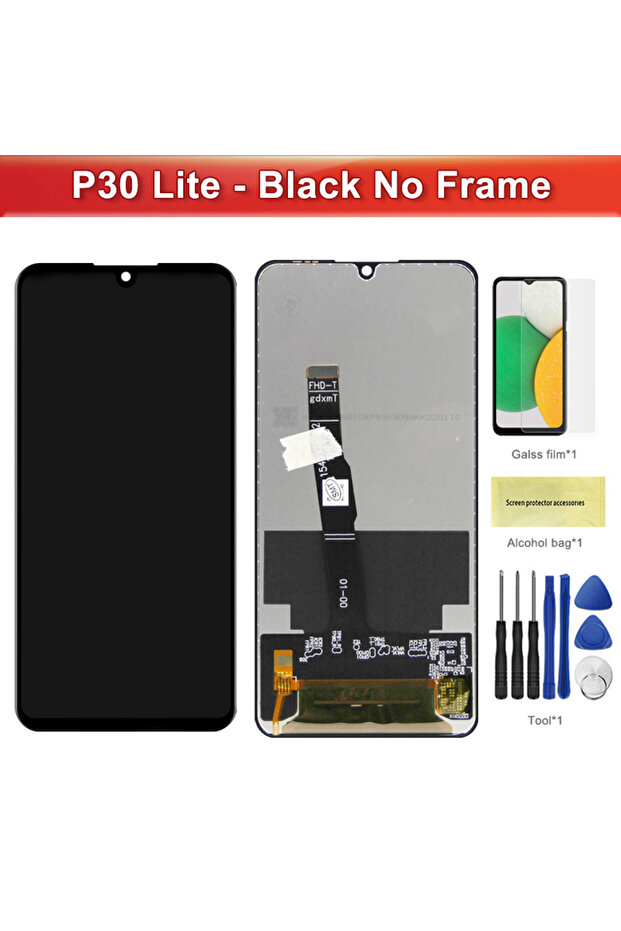 شاشة AMOLED سوداء بدون إطار لهاتف P30 Lite، شاشة LCD تعمل باللمس مع مجموعة محول رقمي بديلة لهاتف P30