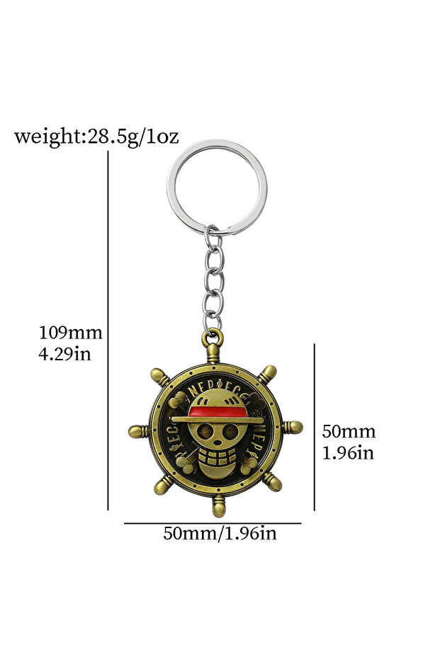 Bandai 1 PCS Keychain One Piece Luffy Rotatable Skull Keychain | Vintage Compass Metal Key Ring | An