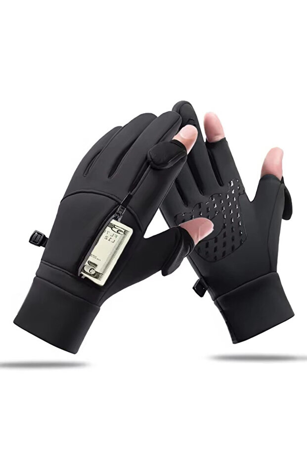 M Black Winter Touch Screen Gloves for Hiking and Camping Windproof Warm Non-Slip Silicone Gloves fo