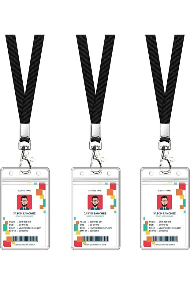 3 sets 3 Pack ID Badge Holder With Lanyard Black Neck Lanyards With Vertical Waterproof ID Badge Hol