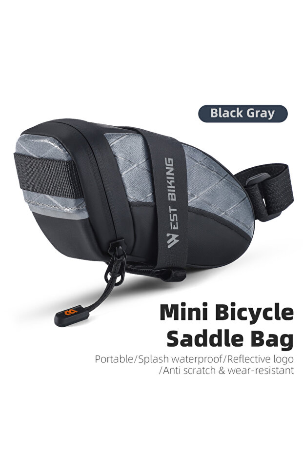 0.3L Black Gray WEST BIKING Mini Bicycle Saddle Bag 0.3L Cycling Saddle Bag Waterproof Bike Bag Dail