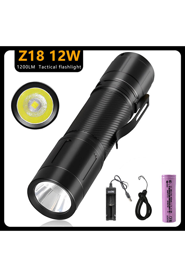 21700 4000mAh Fixed Focus 5500-6500K 1200LM Portable Tactical Flashlight, 6 Lighting Modes, 360° Cli