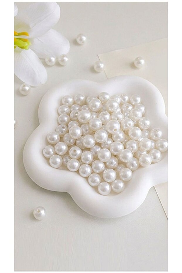 10 mm White Pearl Luxury Perforated Jewelry Accessory Making Beads 50 Grams (85-90 Pieces)