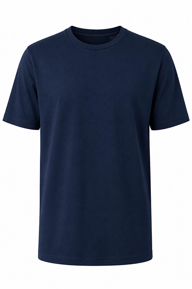 O-Neck Linen Navy Blue Men's T-Shirt 4048