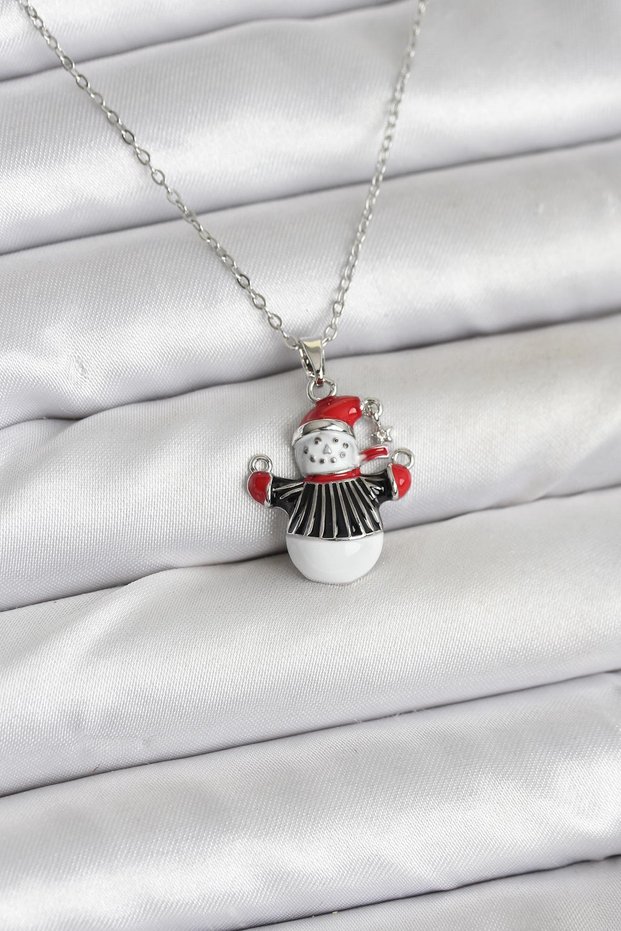 316L Steel Chain Silver Color Snowman Figured Christmas Themed Women's Necklace 5886 - Classic and Everyday