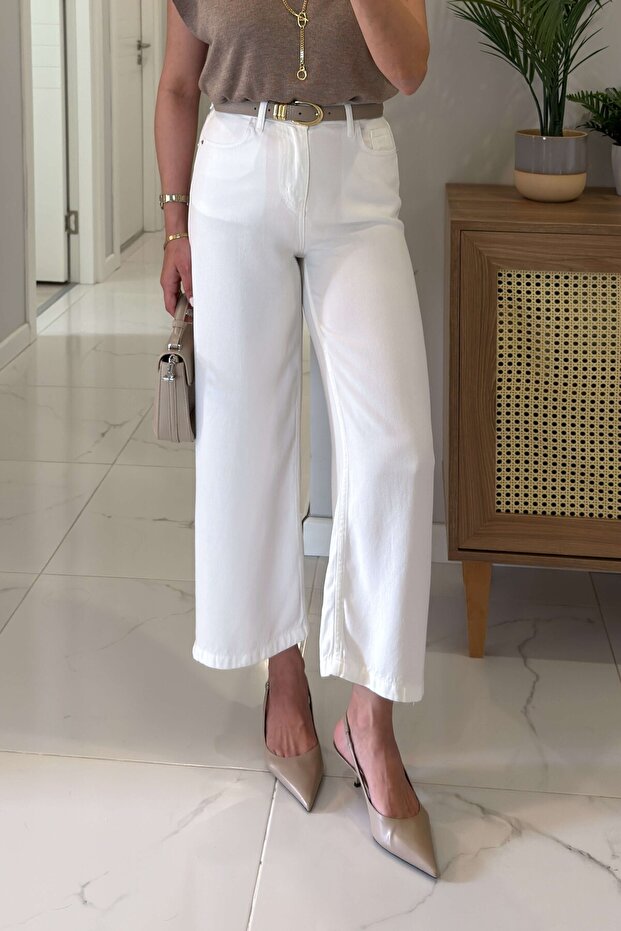 White 100% Cotton Soft Textured Jeans Pants 4S1026 Comes Without a Belt